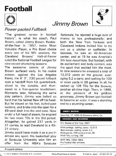 1977-79 Sportscaster Series 6 #06-18 Jim Brown Back