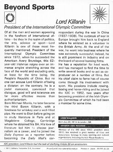 1977-79 Sportscaster Series 6 #06-23 Lord Killanin Back