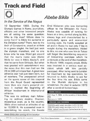 1977-79 Sportscaster Series 6 #06-01 Abebe Bikila Back