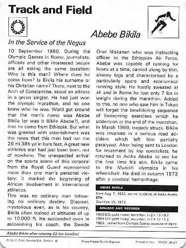 1977-79 Sportscaster Series 6 #06-01 Abebe Bikila Back