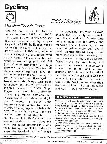 1977-79 Sportscaster Series 7 #07-05 Eddy Merckx Back