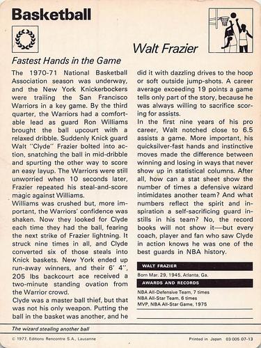 1977-79 Sportscaster Series 7 #07-13 Walt Frazier Back