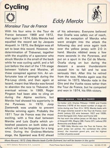 1977-79 Sportscaster Series 7 #07-05 Eddy Merckx Back