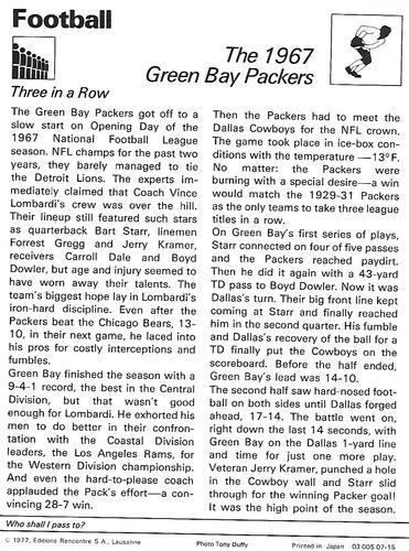 1977-79 Sportscaster Series 7 #07-15 The 1967 Green Bay Packers Back