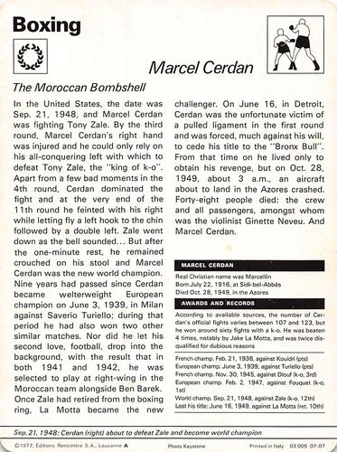 1977-79 Sportscaster Series 7 #07-07 Marcel Cerdan Back