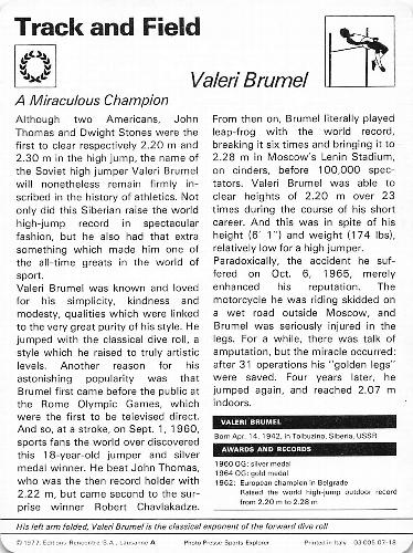 1977-79 Sportscaster Series 7 #07-18 Valeri Brumel Back