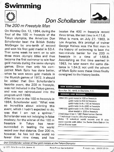 1977-79 Sportscaster Series 7 #07-04 Don Schollander Back
