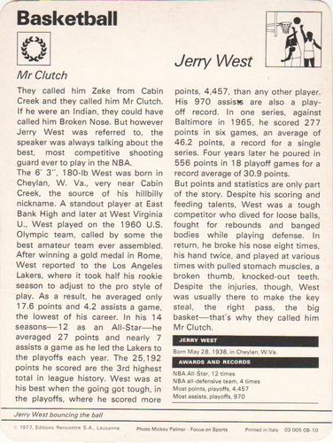 1977-79 Sportscaster Series 8 #08-10 Jerry West Back