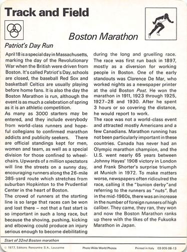 1977-79 Sportscaster Series 8 #08-13 Boston Marathon Back