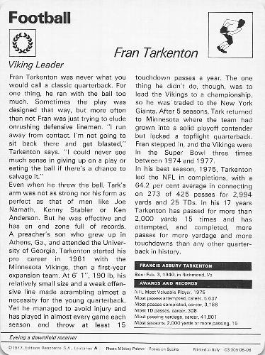1977-79 Sportscaster Series 8 #08-06 Fran Tarkenton Back