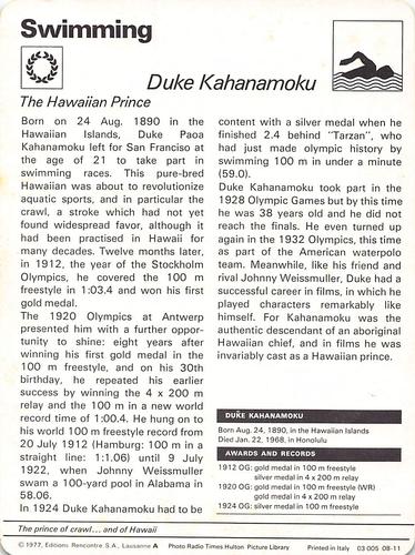 1977-79 Sportscaster Series 8 #08-11 Duke Kahanamoku Back