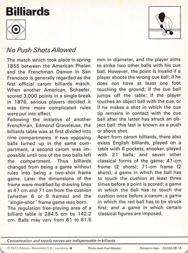 1977-79 Sportscaster Series 8 #08-18 No Push Shots Allowed Back