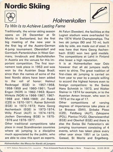 1977-79 Sportscaster Series 9 #09-03 Holmenkollen Back