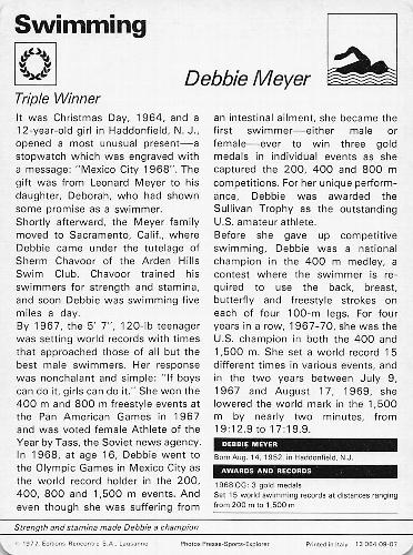 1977-79 Sportscaster Series 9 #09-07 Debbie Meyer Back