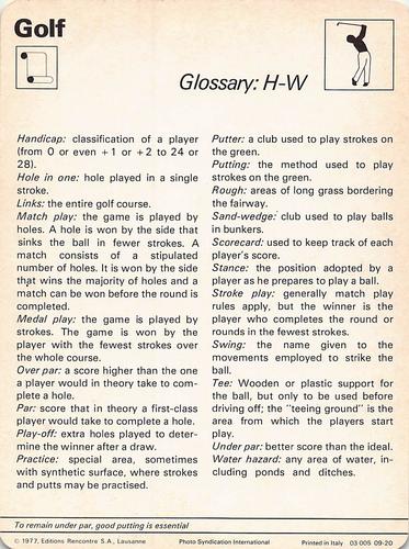 1977-79 Sportscaster Series 9 #09-20 Glossary: H-W Back