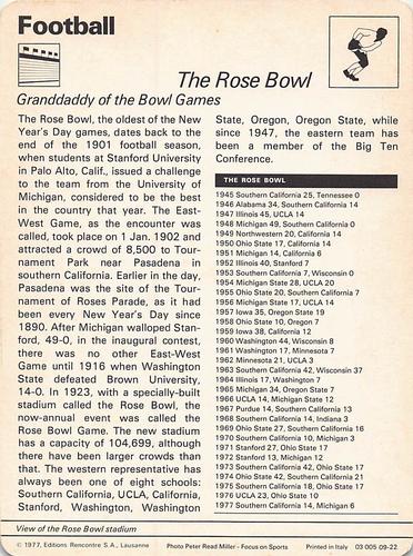 1977-79 Sportscaster Series 9 #09-22 The Rose Bowl Back
