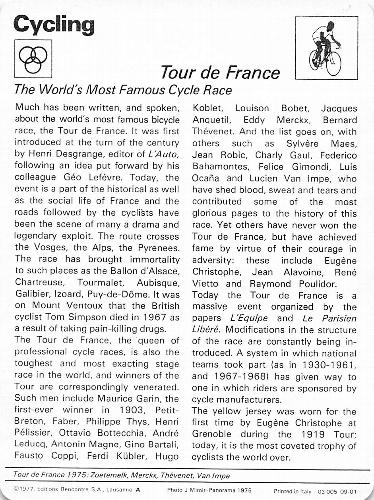 1977-79 Sportscaster Series 9 #09-01 Tour de France Back