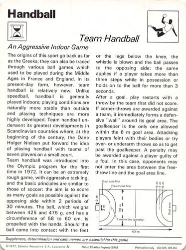 1977-79 Sportscaster Series 9 #09-04 Team Handball Back