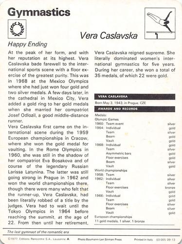 1977-79 Sportscaster Series 9 #09-13 Vera Caslavska Back