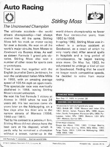 1977-79 Sportscaster Series 9 #09-15 Stirling Moss Back