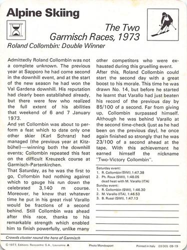 1977-79 Sportscaster Series 9 #09-19 Roland Collombin Back