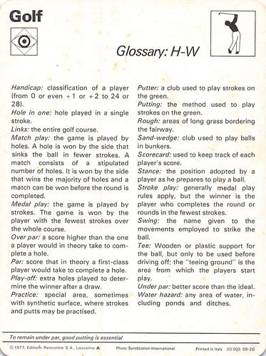 1977-79 Sportscaster Series 9 #09-20 Glossary: H-W Back