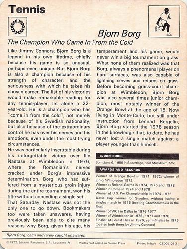 1977-79 Sportscaster Series 9 #09-21 Bjorn Borg Back