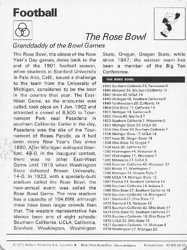 1977-79 Sportscaster Series 9 #09-22 The Rose Bowl Back