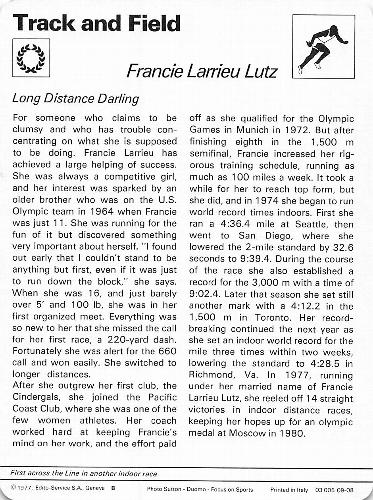 1977-79 Sportscaster Series 9 #09-08 Francie Larrieu Lutz Back