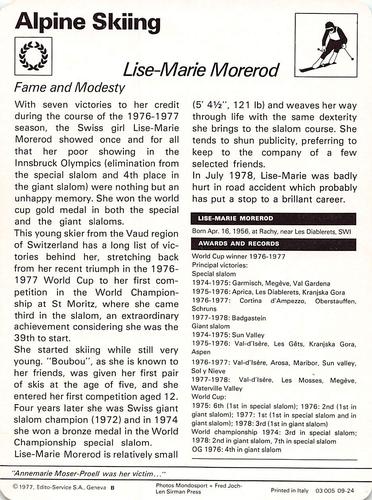 1977-79 Sportscaster Series 9 #09-24 Lise-Marie Morerod Back