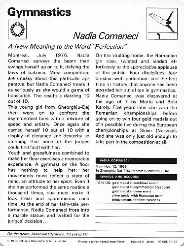 1977-79 Sportscaster Series 10 #10-03 Nadia Comaneci Back