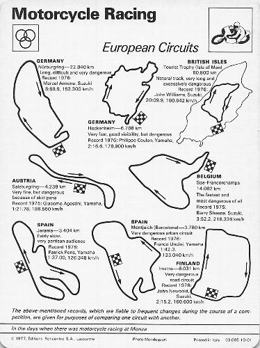 1977-79 Sportscaster Series 10 #10-01 European Circuits Back