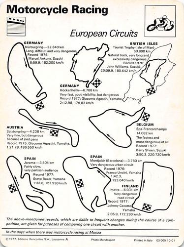 1977-79 Sportscaster Series 10 #10-01 European Circuits Back