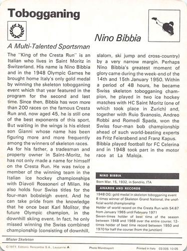 1977-79 Sportscaster Series 10 #10-05 Nino Bibbia Back