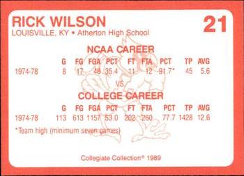 1989-90 Collegiate Collection Louisville Cardinals #21 Rick Wilson Back