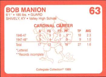 1989-90 Collegiate Collection Louisville Cardinals #63 Bob Manion Back