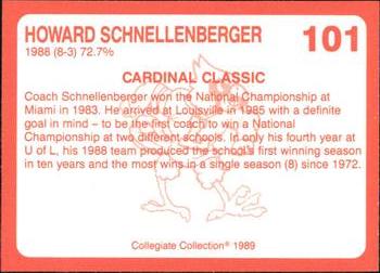 1989-90 Collegiate Collection Louisville Cardinals #101 Howard Schnellenberger Back