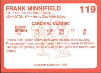 1989-90 Collegiate Collection Louisville Cardinals #119 Frank Minnifield Back
