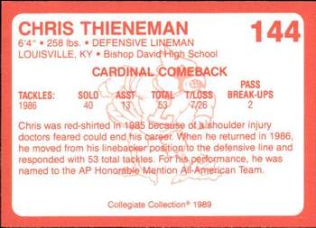 1989-90 Collegiate Collection Louisville Cardinals #144 Chris Thieneman Back