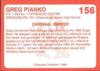 1989-90 Collegiate Collection Louisville Cardinals #156 Greg Pianko Back