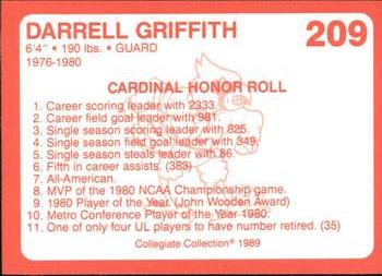 1989-90 Collegiate Collection Louisville Cardinals #209 Darrell Griffith Back