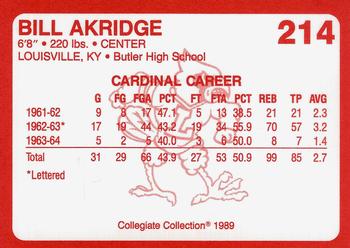1989-90 Collegiate Collection Louisville Cardinals #214 Bill Akridge Back