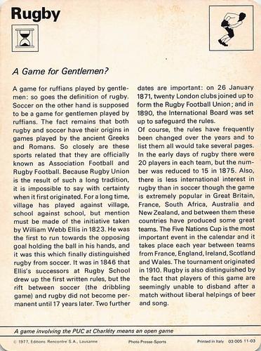 1977-79 Sportscaster Series 11 #11-03 A Game for Gentlemen? Back