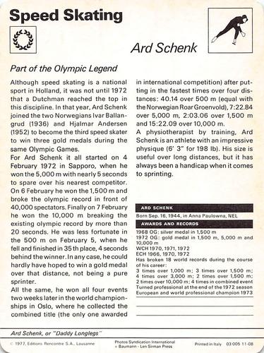 1977-79 Sportscaster Series 11 #11-08 Ard Schenk Back