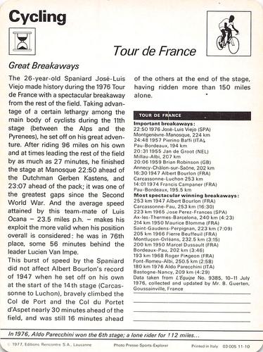 1977-79 Sportscaster Series 11 #11-10 Tour de France Back