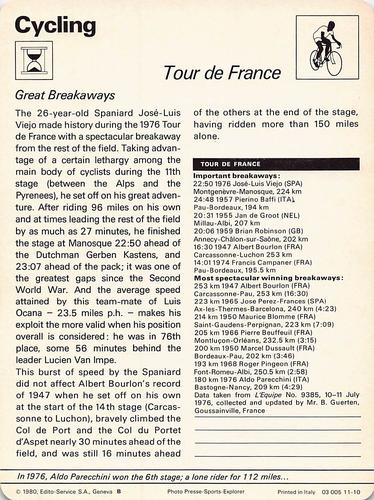 1977-79 Sportscaster Series 11 #11-10 Tour de France Back
