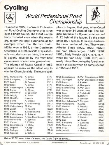 1977-79 Sportscaster Series 12 #12-08 World Professional Road Championship Back
