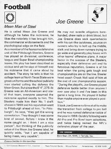 1977-79 Sportscaster Series 12 #12-09 Joe Greene Back
