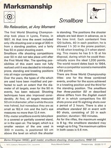 1977-79 Sportscaster Series 12 #12-17 Smallbore Back