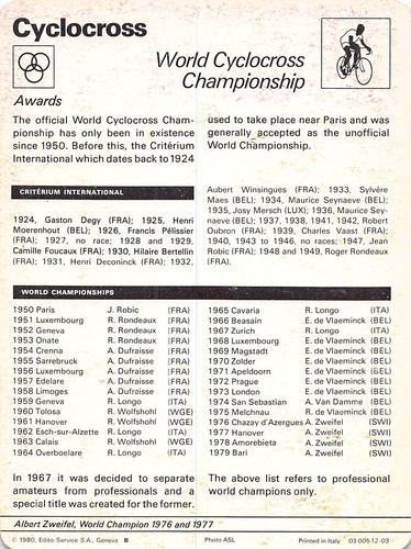 1977-79 Sportscaster Series 12 #12-03 World Cyclocross Championship Back
